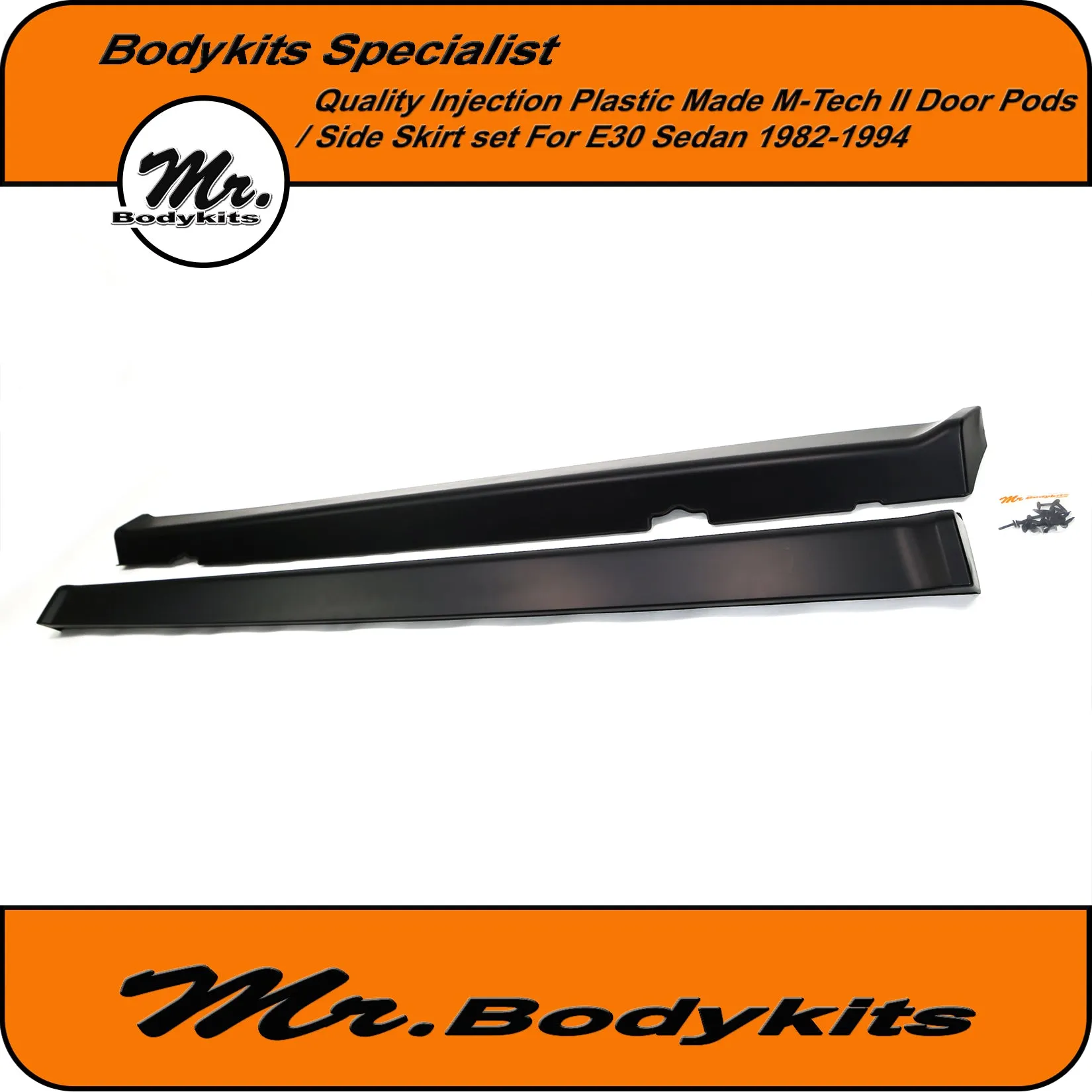 Plastic BMW E30 M-Tech 2 Side Skirts & Door Panel Set - For 1982-1994 Sedan (10PCS)