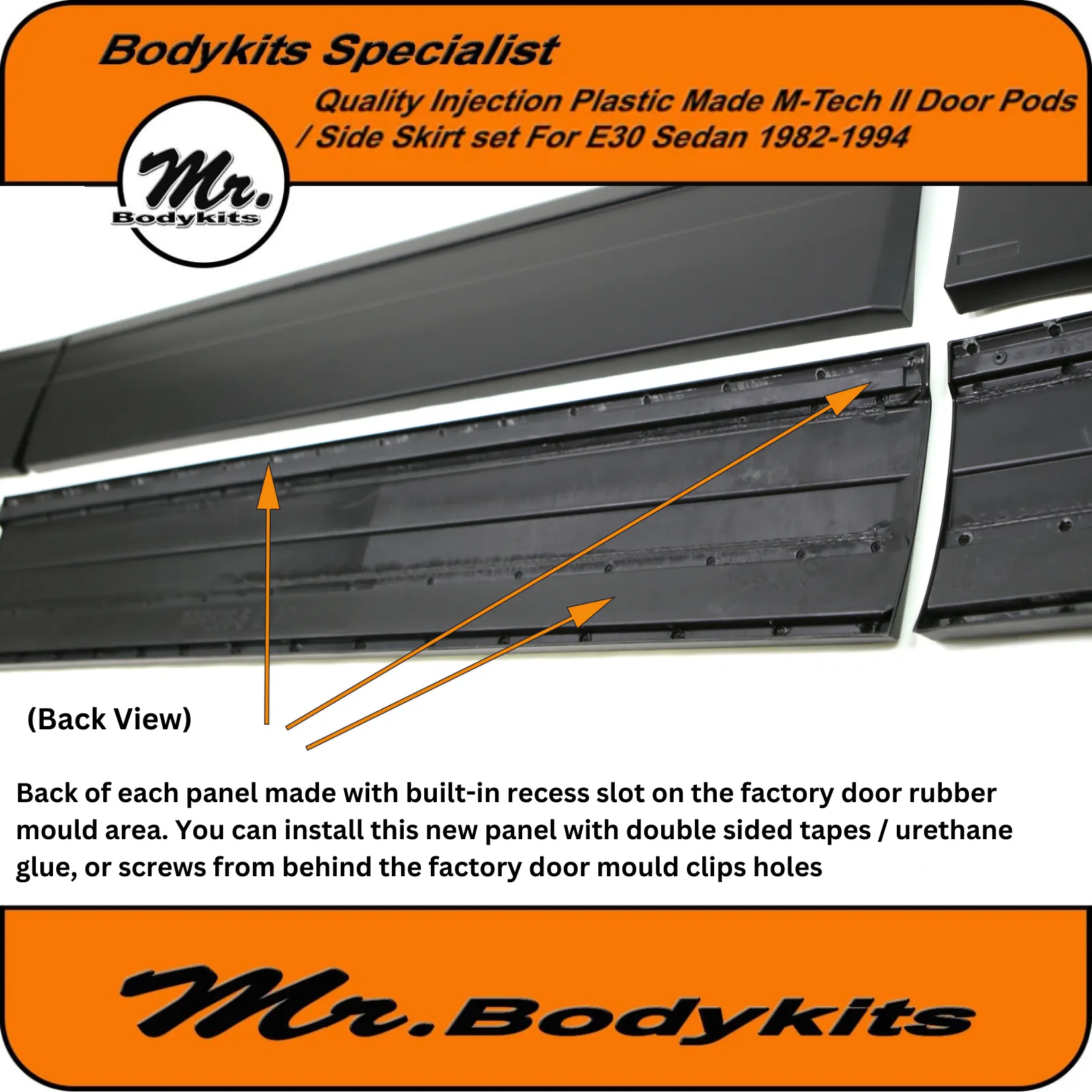 Plastic BMW E30 M-Tech 2 Side Skirts & Door Panel Set - For 1982-1994 Sedan (10PCS)