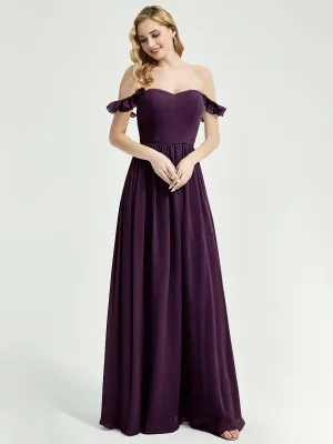 Plum 3 In 1 Detachable Straps Convertible Chiffon Bridesmaid Dress