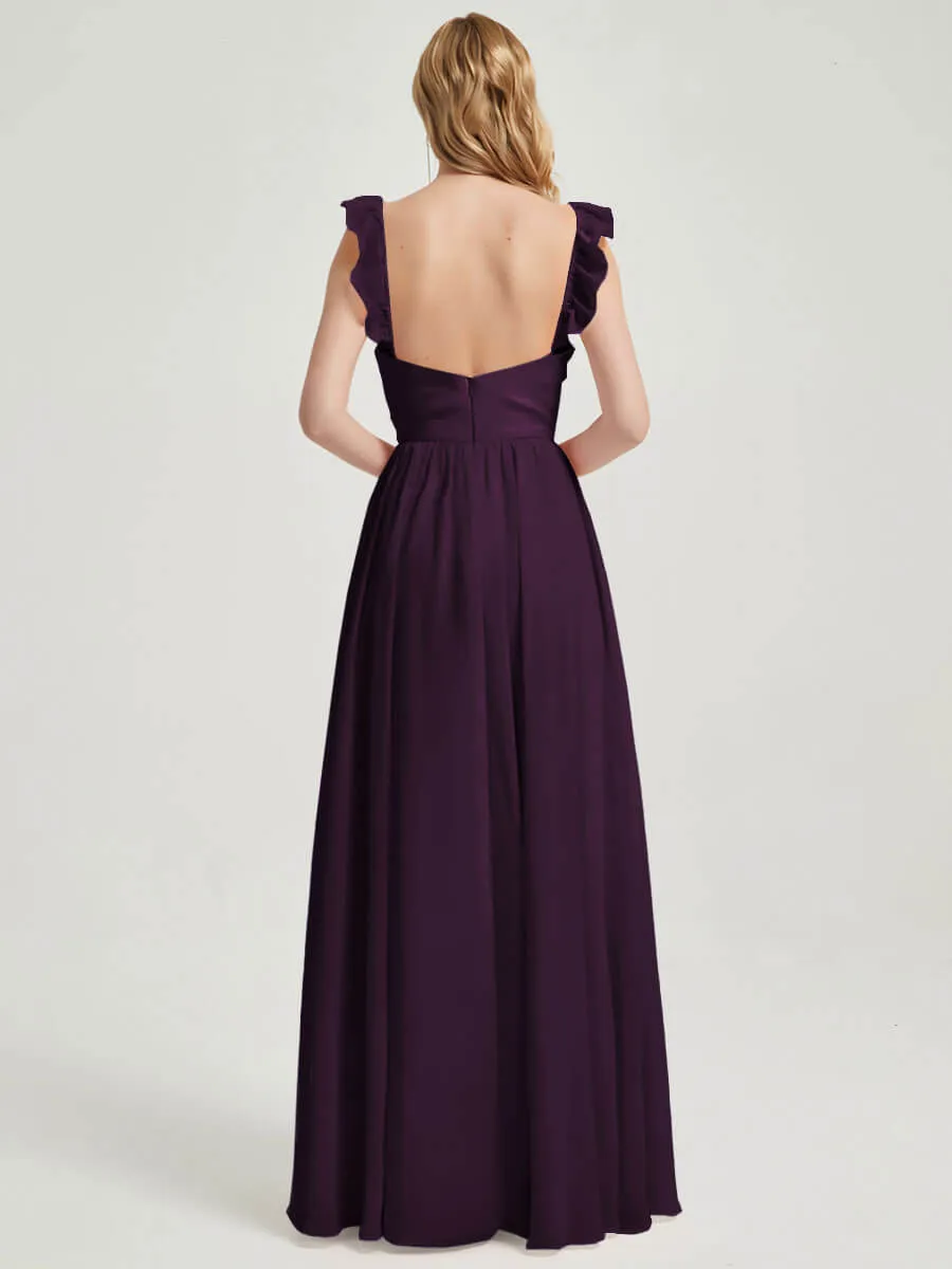 Plum 3 In 1 Detachable Straps Convertible Chiffon Bridesmaid Dress