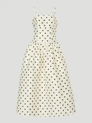 Polka Dot Taffeta Midi Dress in Cream