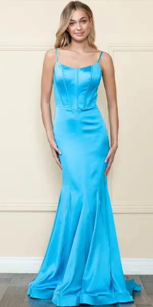 Poly USA 9006 Floor Length Charmeuse Mermaid Gown Boned Bodice