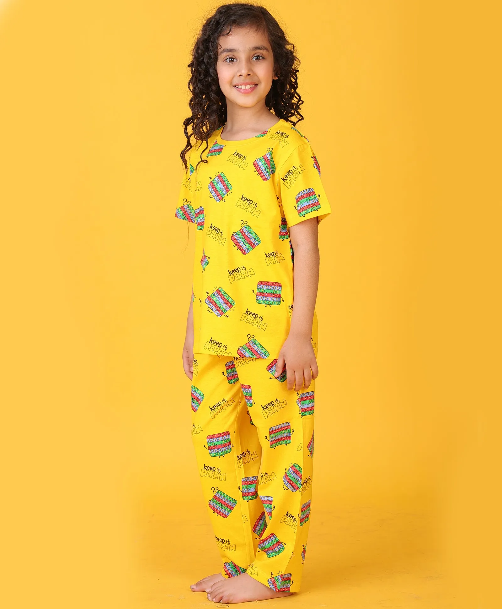 POP IT YELLOW GIRLS SHORT SLEEVE PYJAMA SET - YELLOW