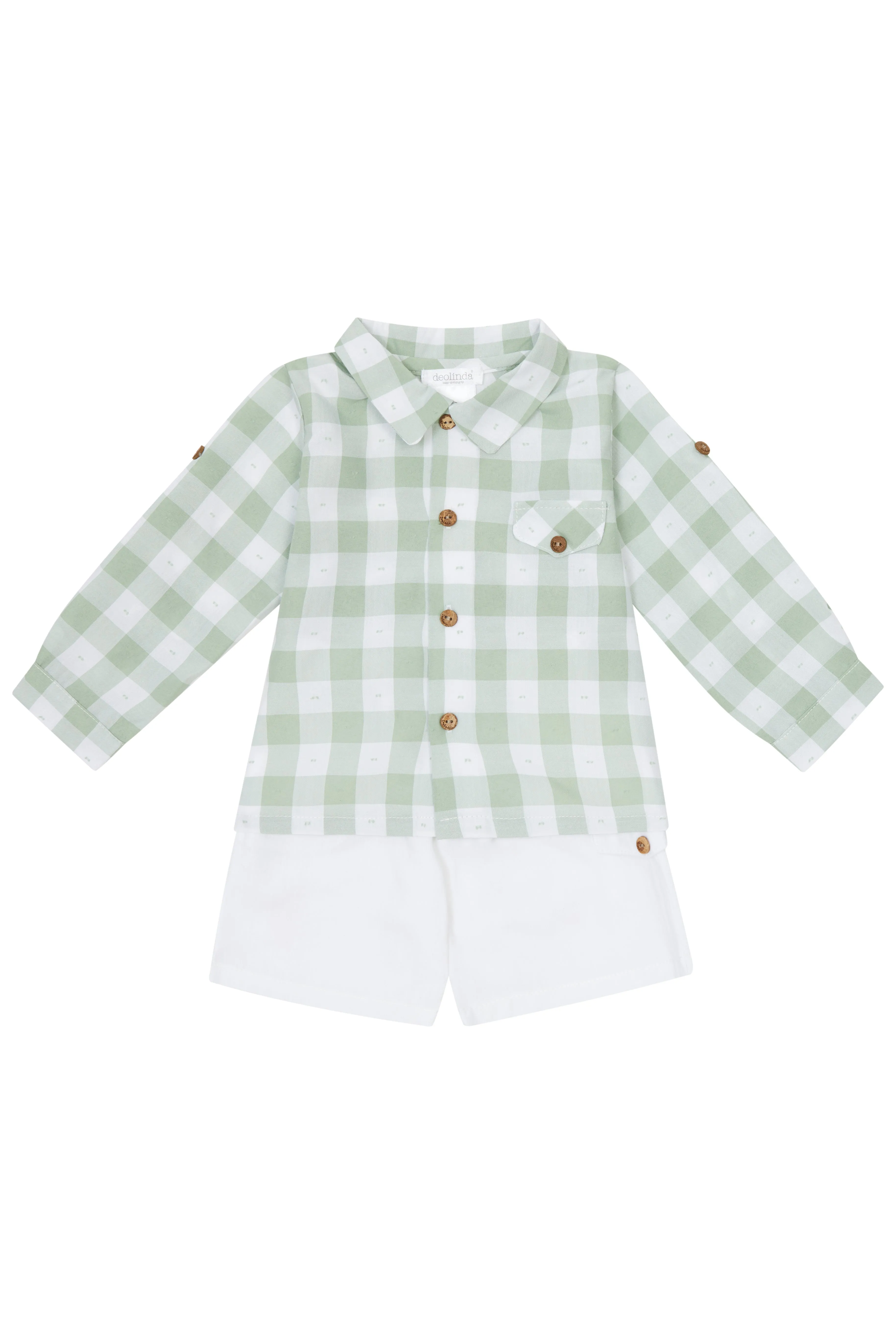 PREORDER "Leo" Sage Green Gingham Shirt & Shorts