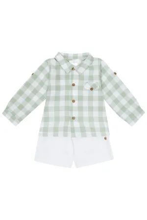 PREORDER "Leo" Sage Green Gingham Shirt & Shorts