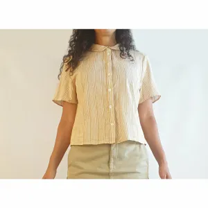 Princess Highway white and mustard striped shirt size 12