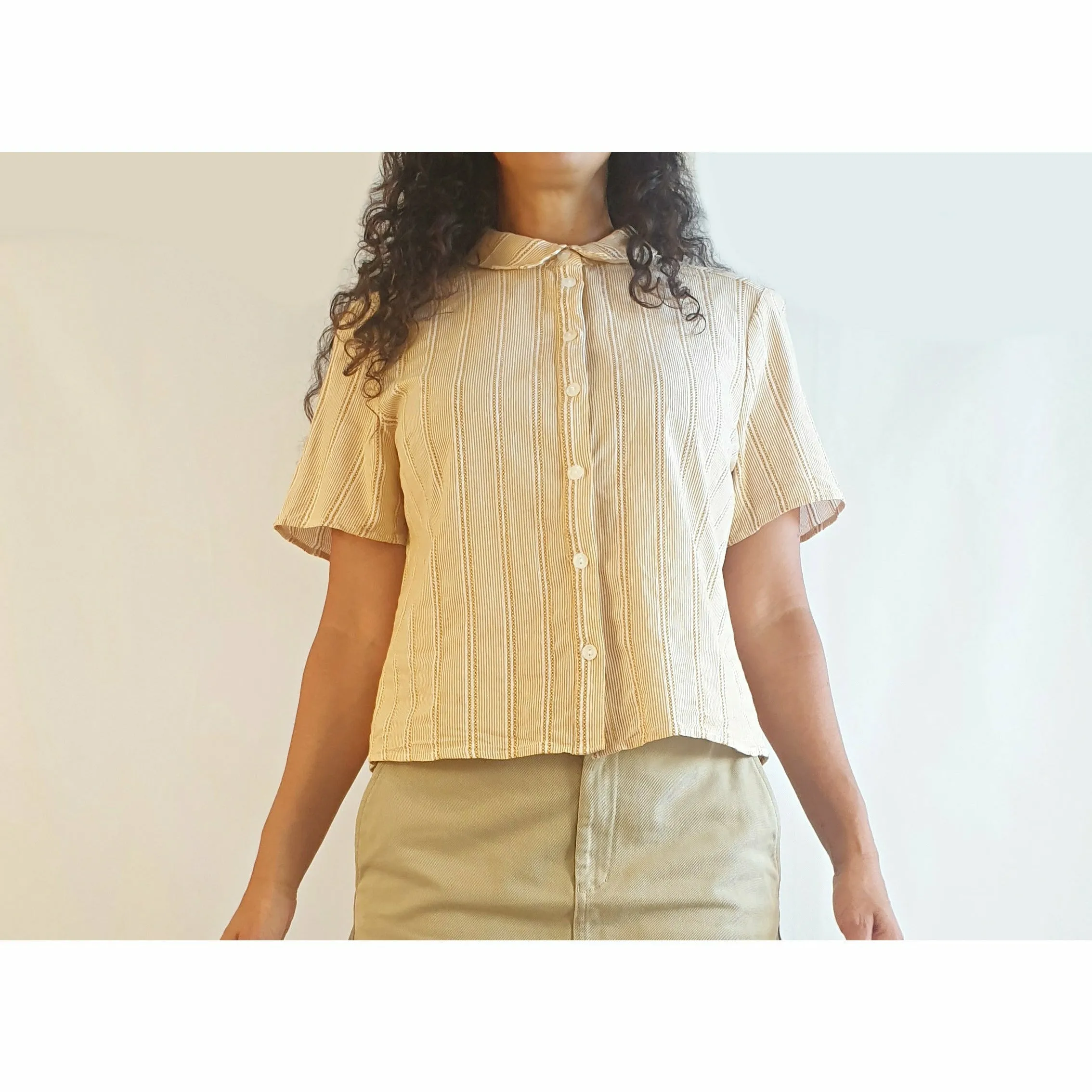 Princess Highway white and mustard striped shirt size 12