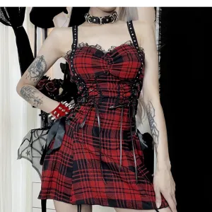 PUNK PLAID SUSPENDER DRESS UB98096