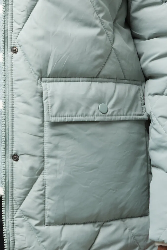 Quilted Long Puffer Jacket Green