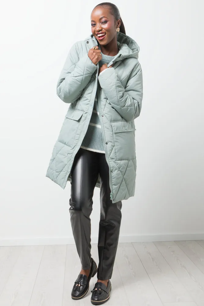 Quilted Long Puffer Jacket Green