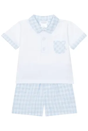 "Beau" Baby Blue Gingham Polo Shirt & Shorts