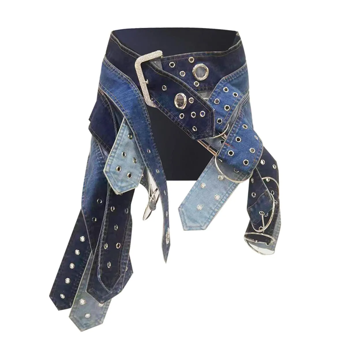 Rachaele Multi-belt Denim Skirt