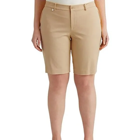 Ralph Lauren Stretch Shorts Women's Plus Size 20W Beige Twill