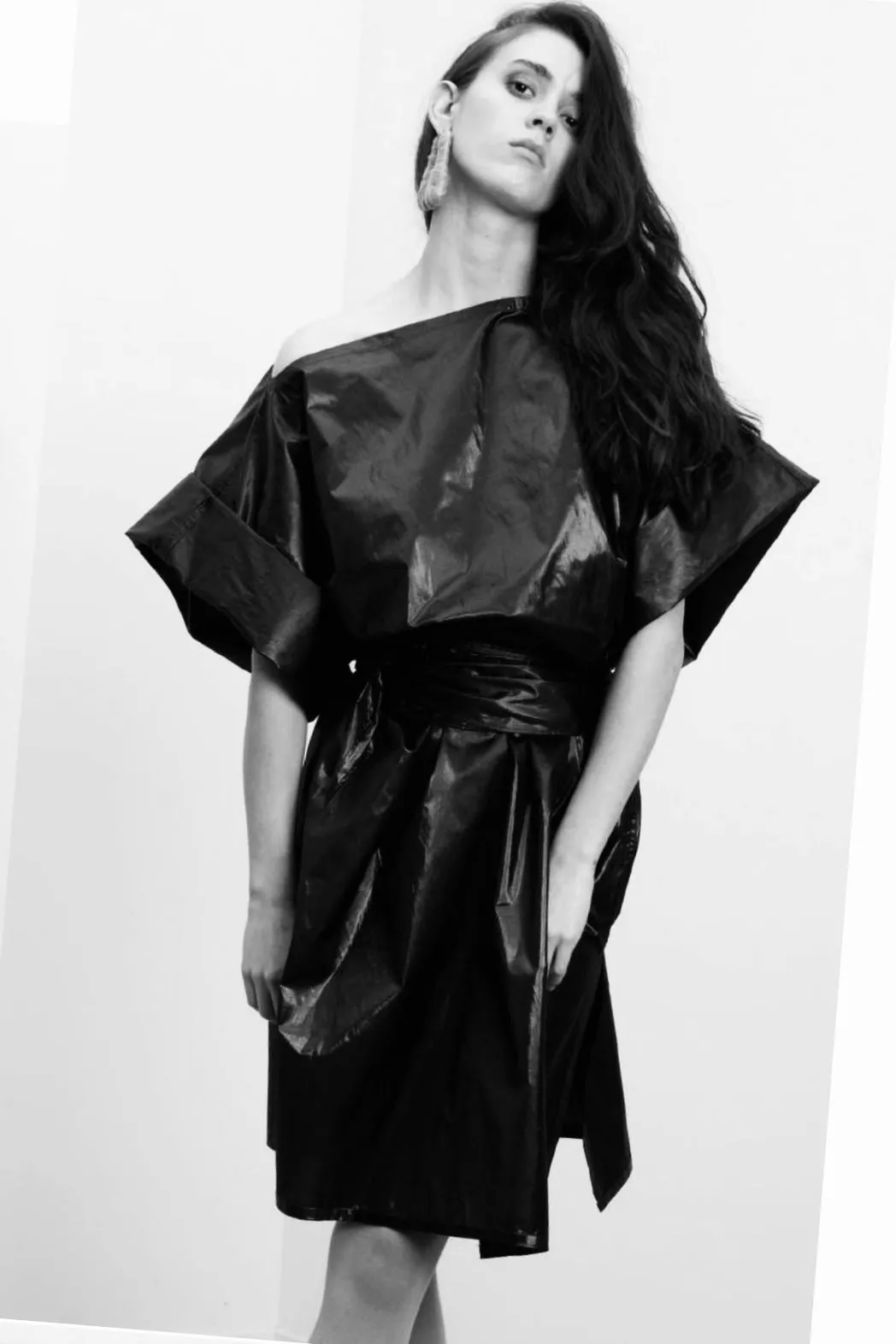 Rectangle Kaftan in Black Parachute Silk