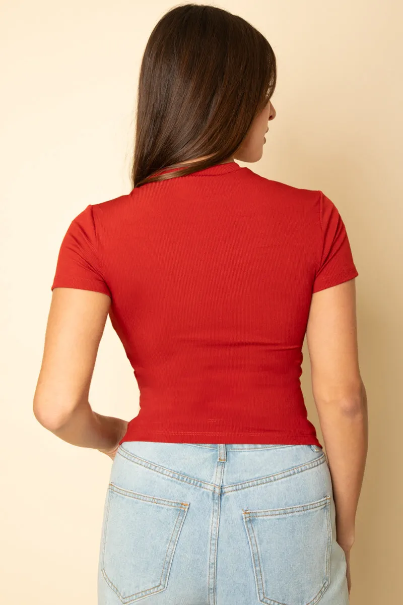 Ribbed Round Neck Short Sleeve Top
