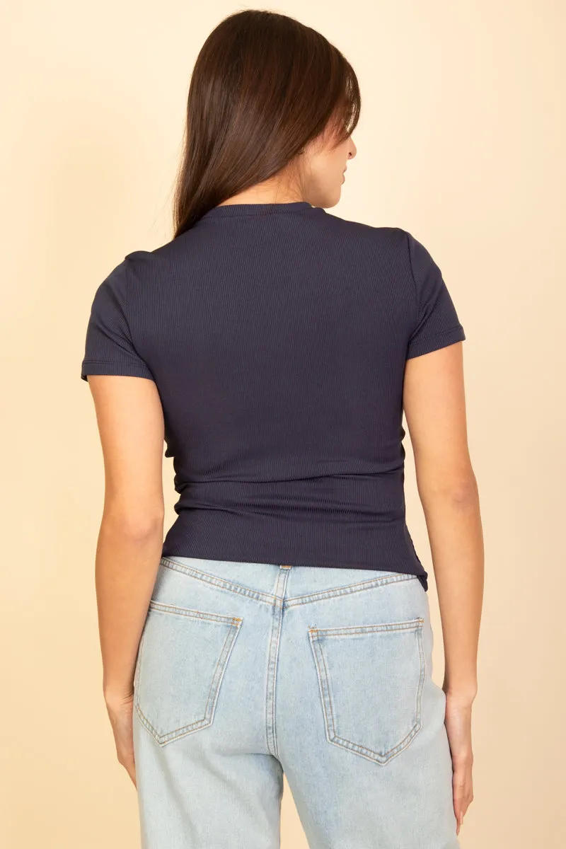 Ribbed Round Neck Short Sleeve Top