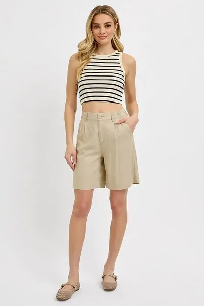 RISEN High Rise Pleated Front Shorts