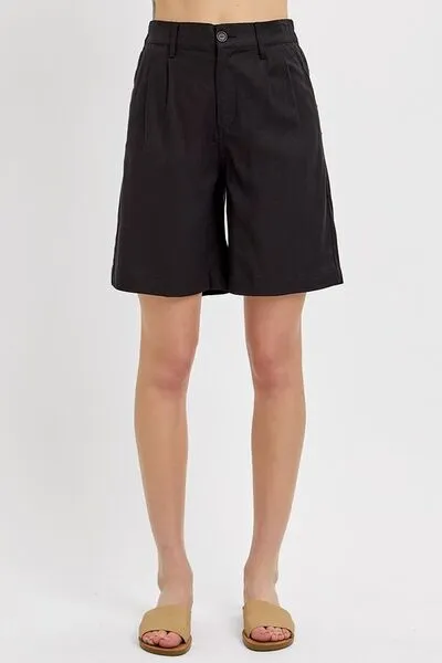 RISEN High Rise Pleated Front Shorts