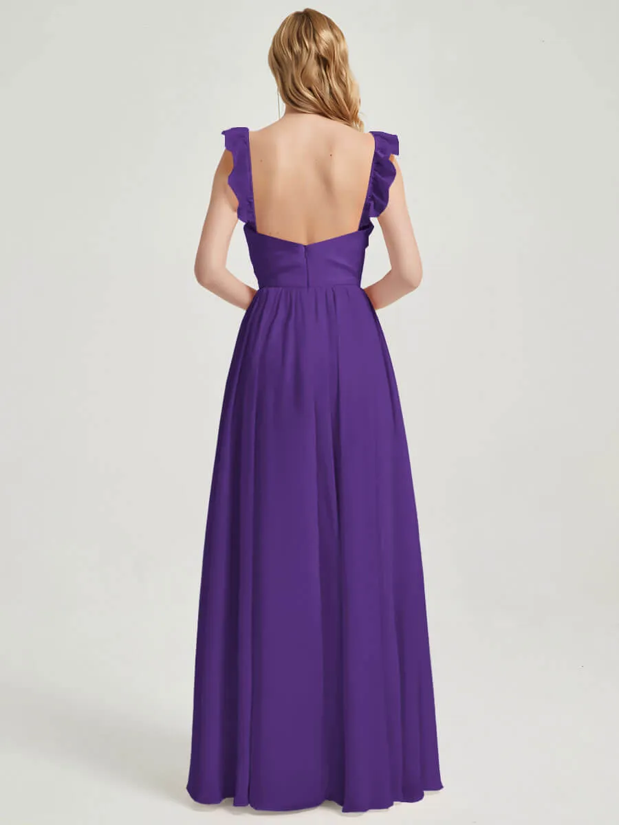 Royal Purple 3 In 1 Convertible Chiffon Floor Length Bridesmaid Dress