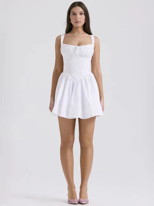 Ruched Bust Mini Dress with Fitted Bodice and Flared Skirt