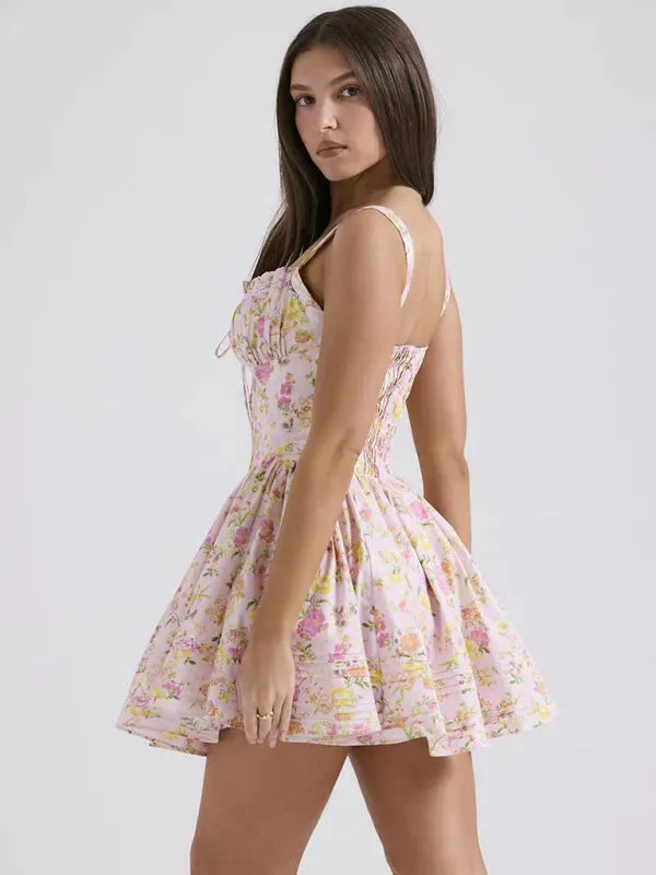 Ruched Bust Mini Dress with Fitted Bodice and Flared Skirt