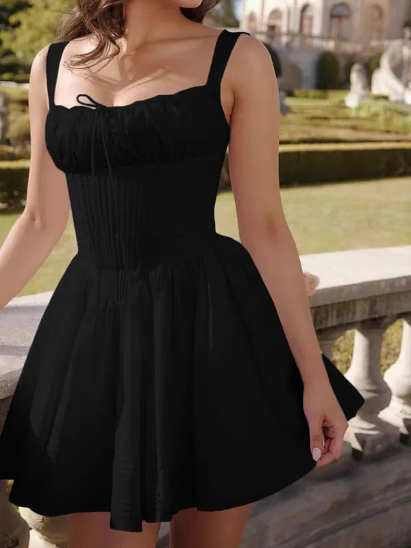Ruched Bust Mini Dress with Fitted Bodice and Flared Skirt