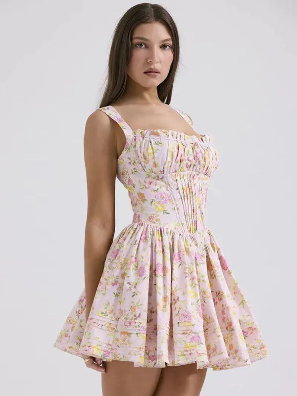Ruched Bust Mini Dress with Fitted Bodice and Flared Skirt