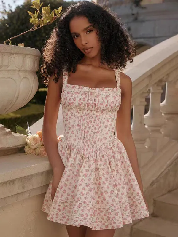 Ruched Bust Mini Dress with Fitted Bodice and Flared Skirt