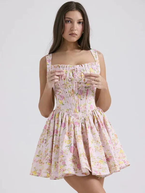 Ruched Bust Mini Dress with Fitted Bodice and Flared Skirt