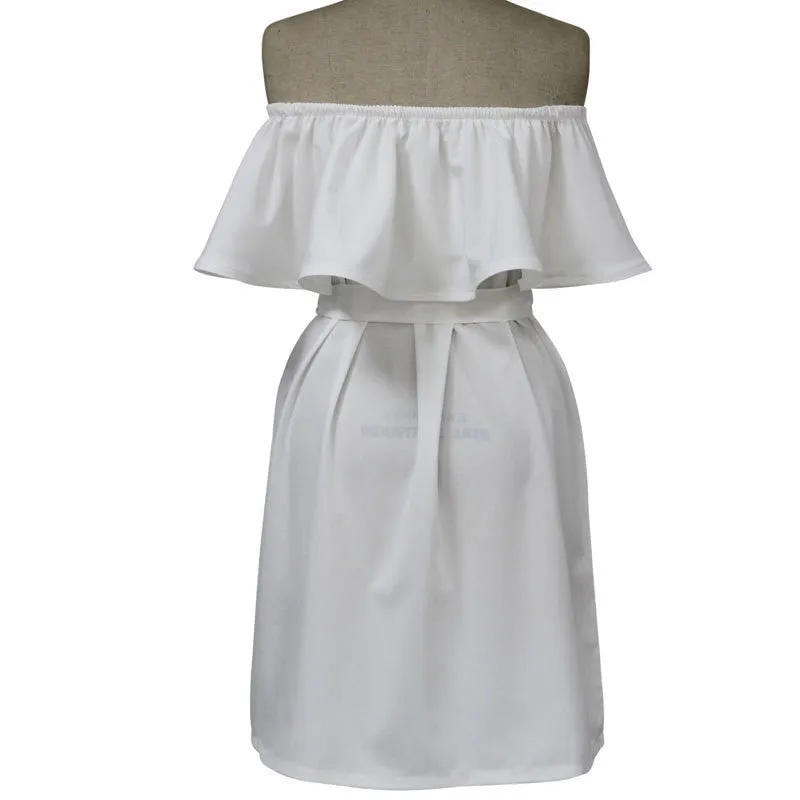 Ruffle Summer Dress Party Elegant White Dress Women Vestidos Slash Neck Dresses For Women Sundress Beach Dress Vestido Plus Size