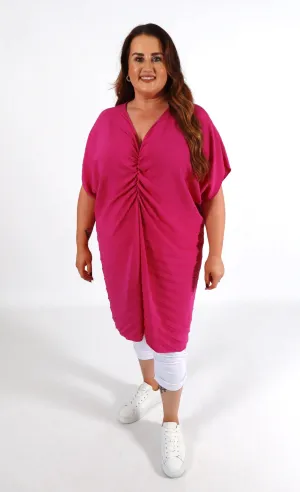 Sadhbh Pleated Oversized Tunic in Magenta