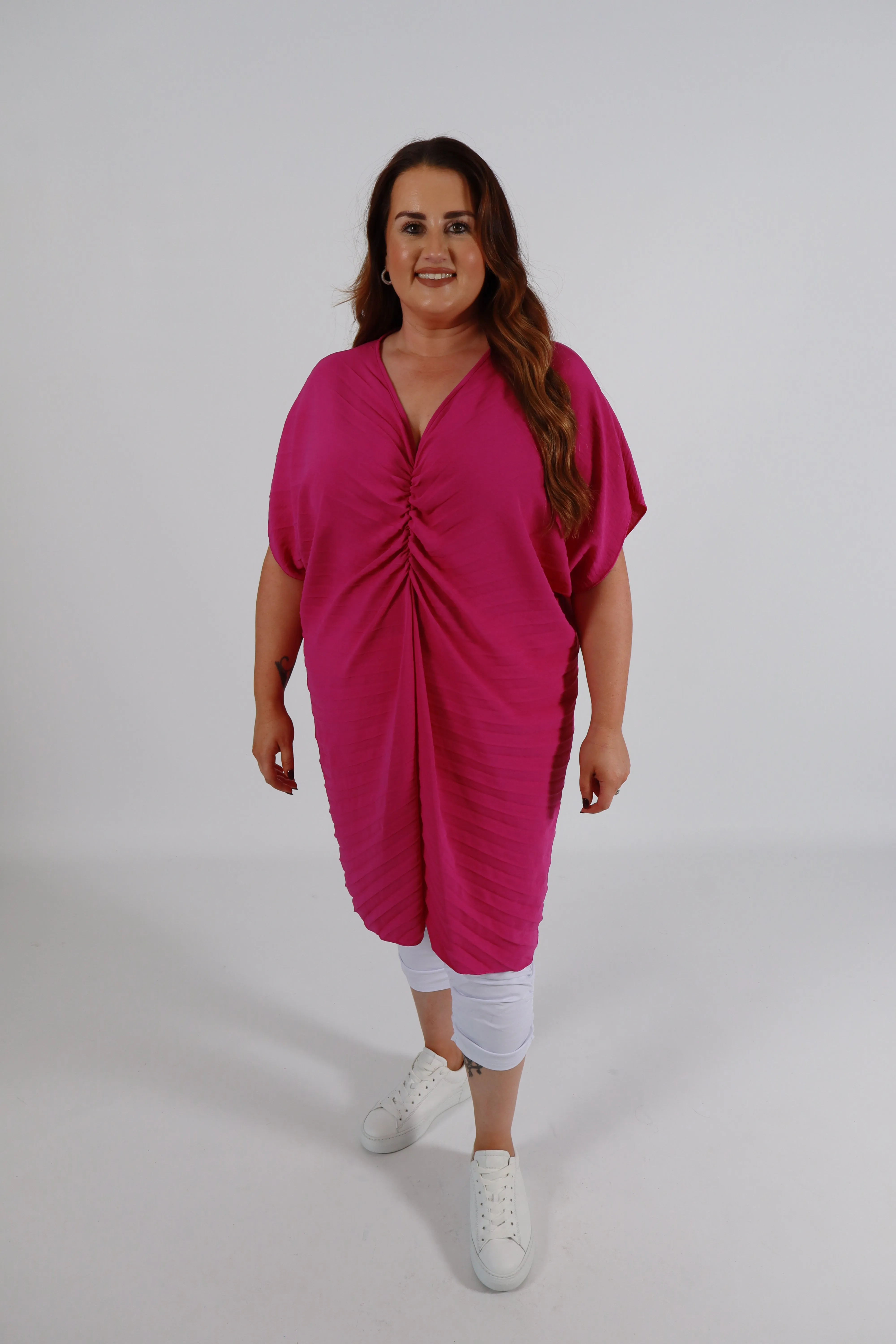 Sadhbh Pleated Oversized Tunic in Magenta