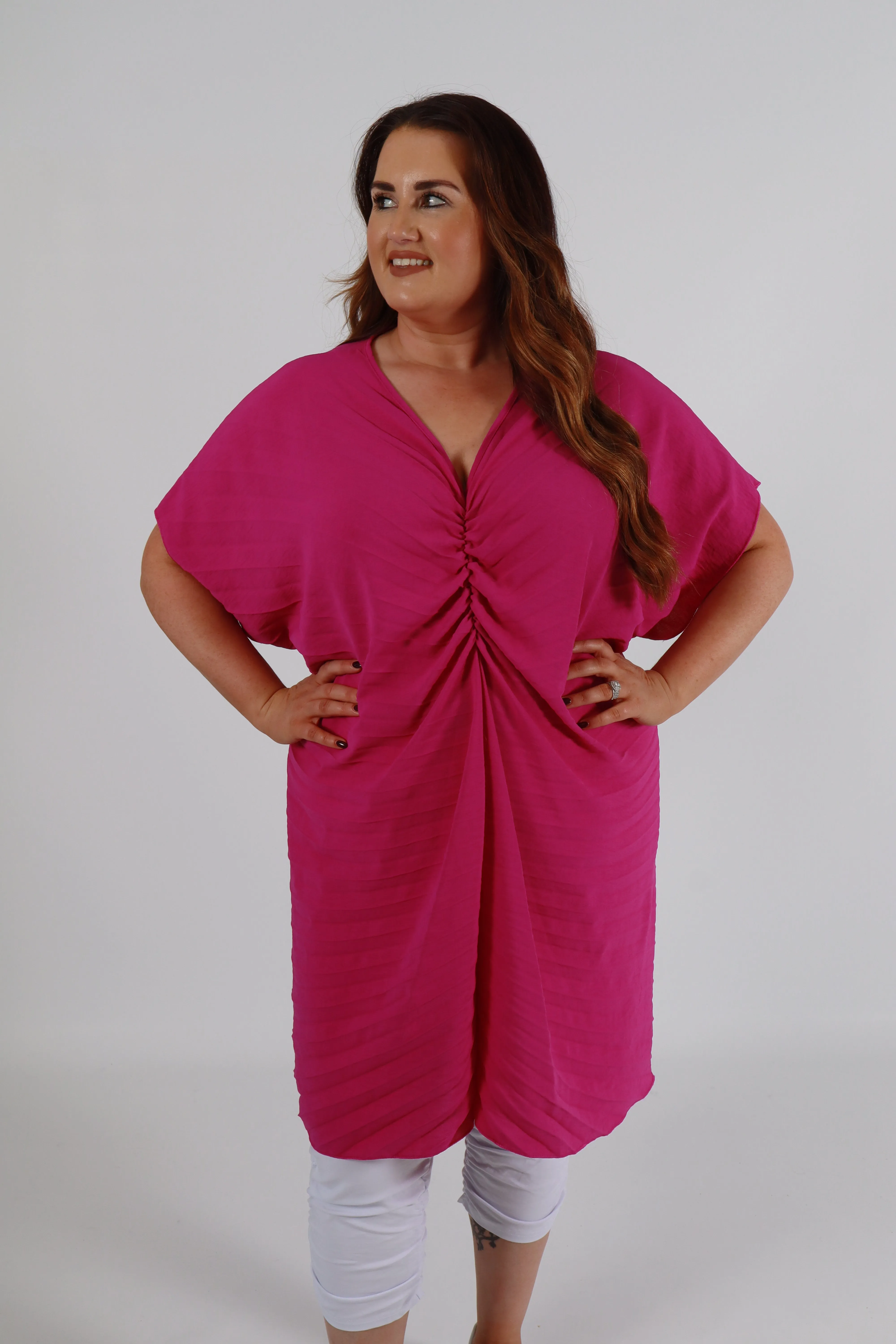 Sadhbh Pleated Oversized Tunic in Magenta