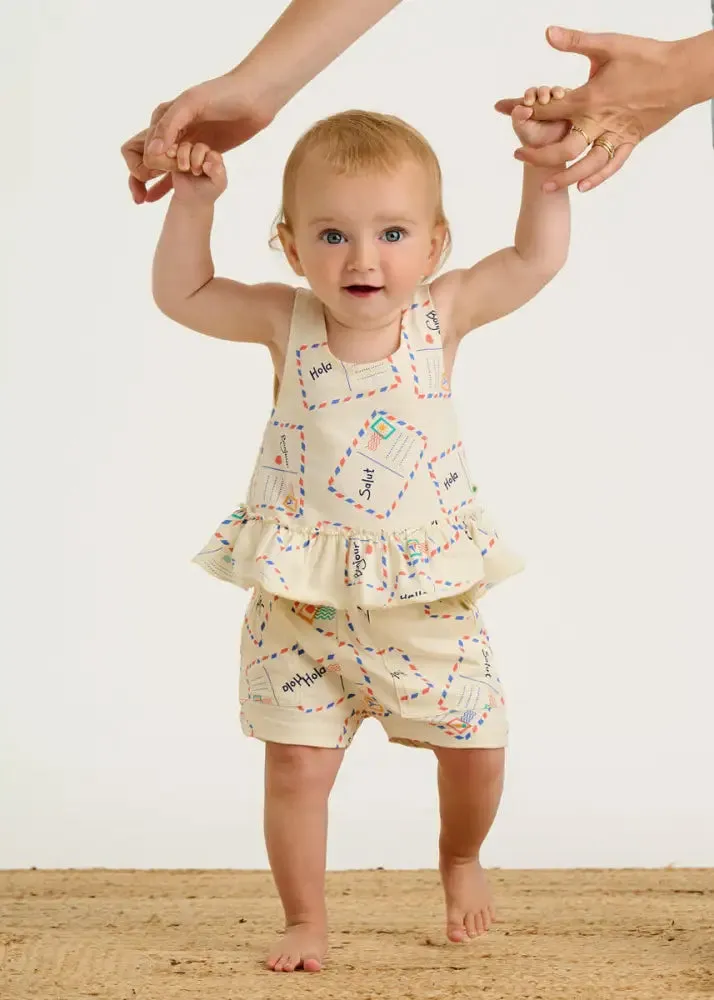 Scoops - Postcard Jersey Baby & Kids Frill Swing Top