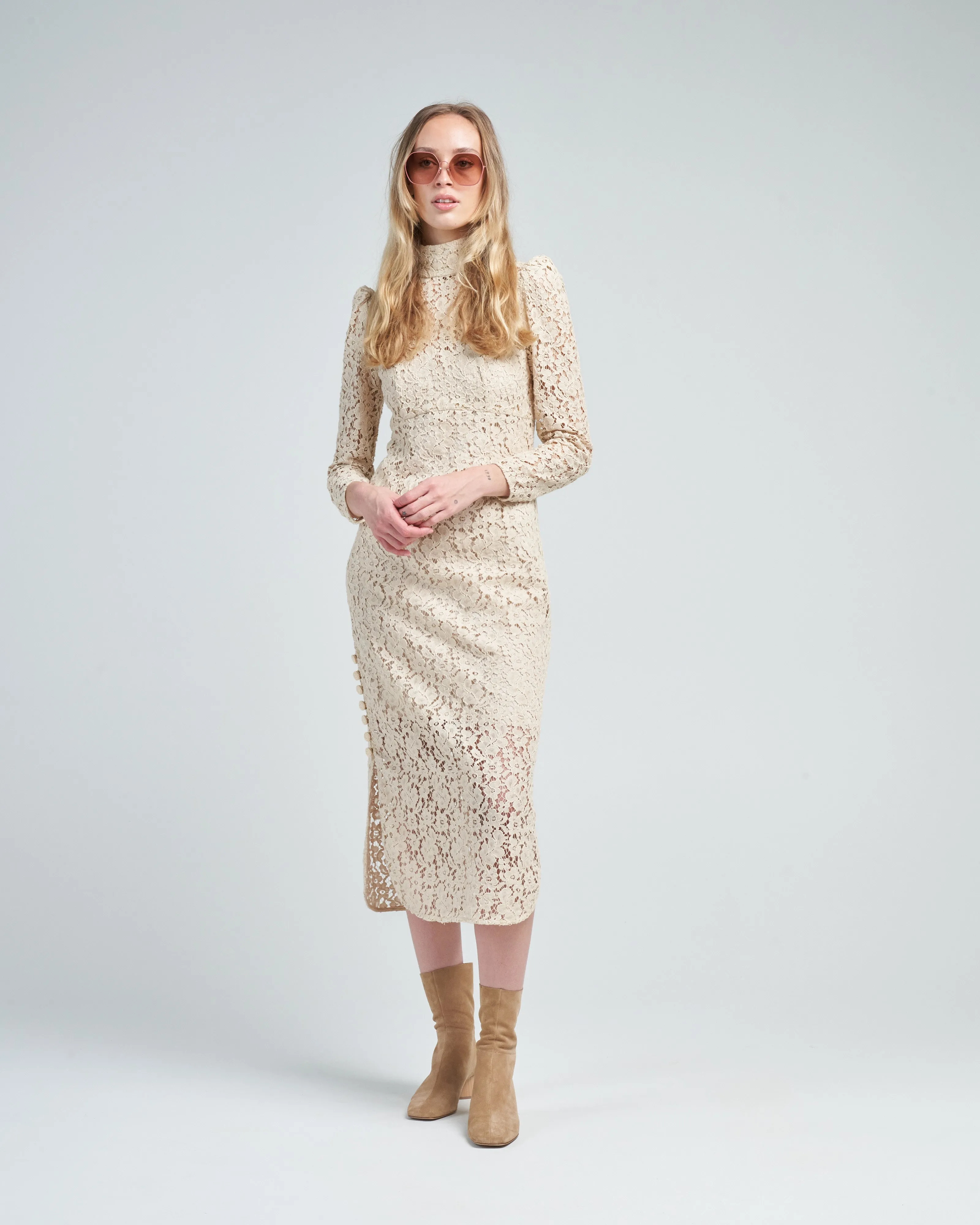 sensory lace midi dress