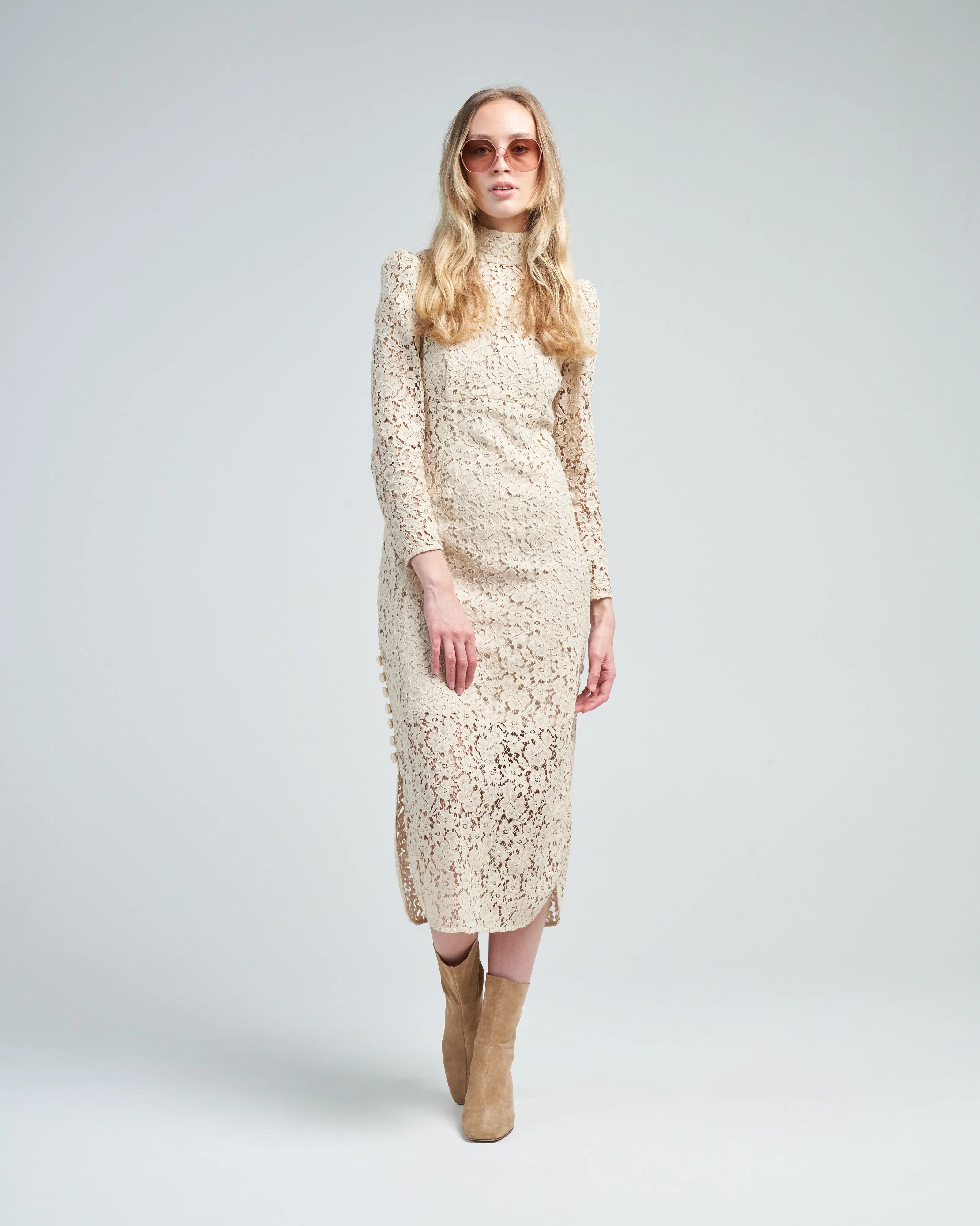 sensory lace midi dress