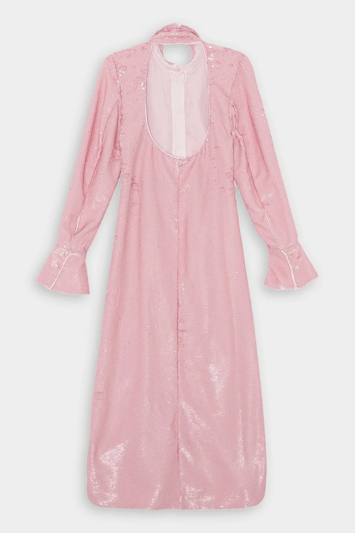 Sequins Long Collar Gathered Fitted Dress in Light Lilac