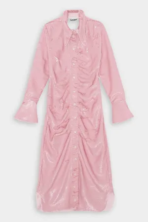 Sequins Long Collar Gathered Fitted Dress in Light Lilac