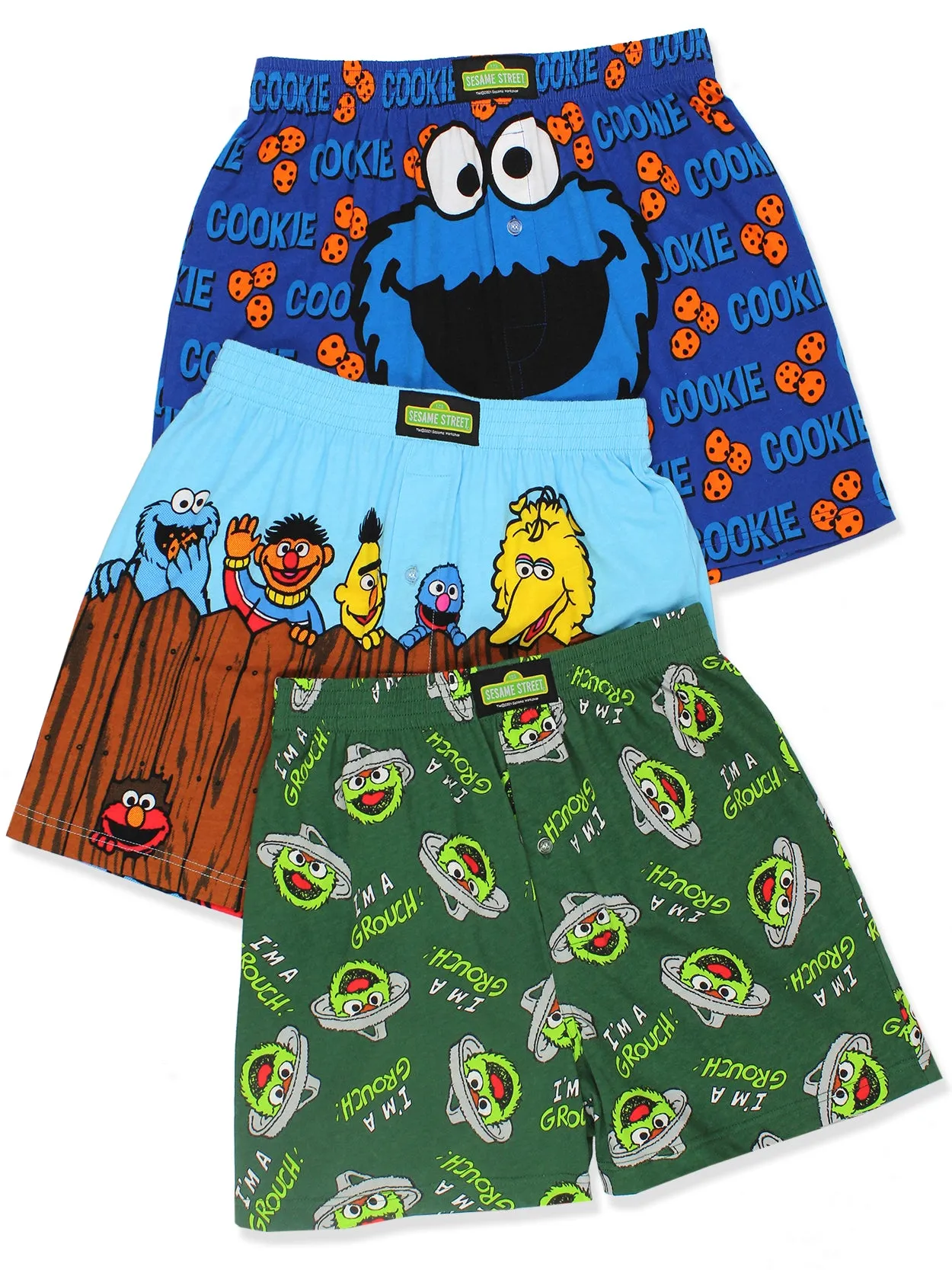 Sesame Street Oscar the Grouch Button Fly Boxer Shorts