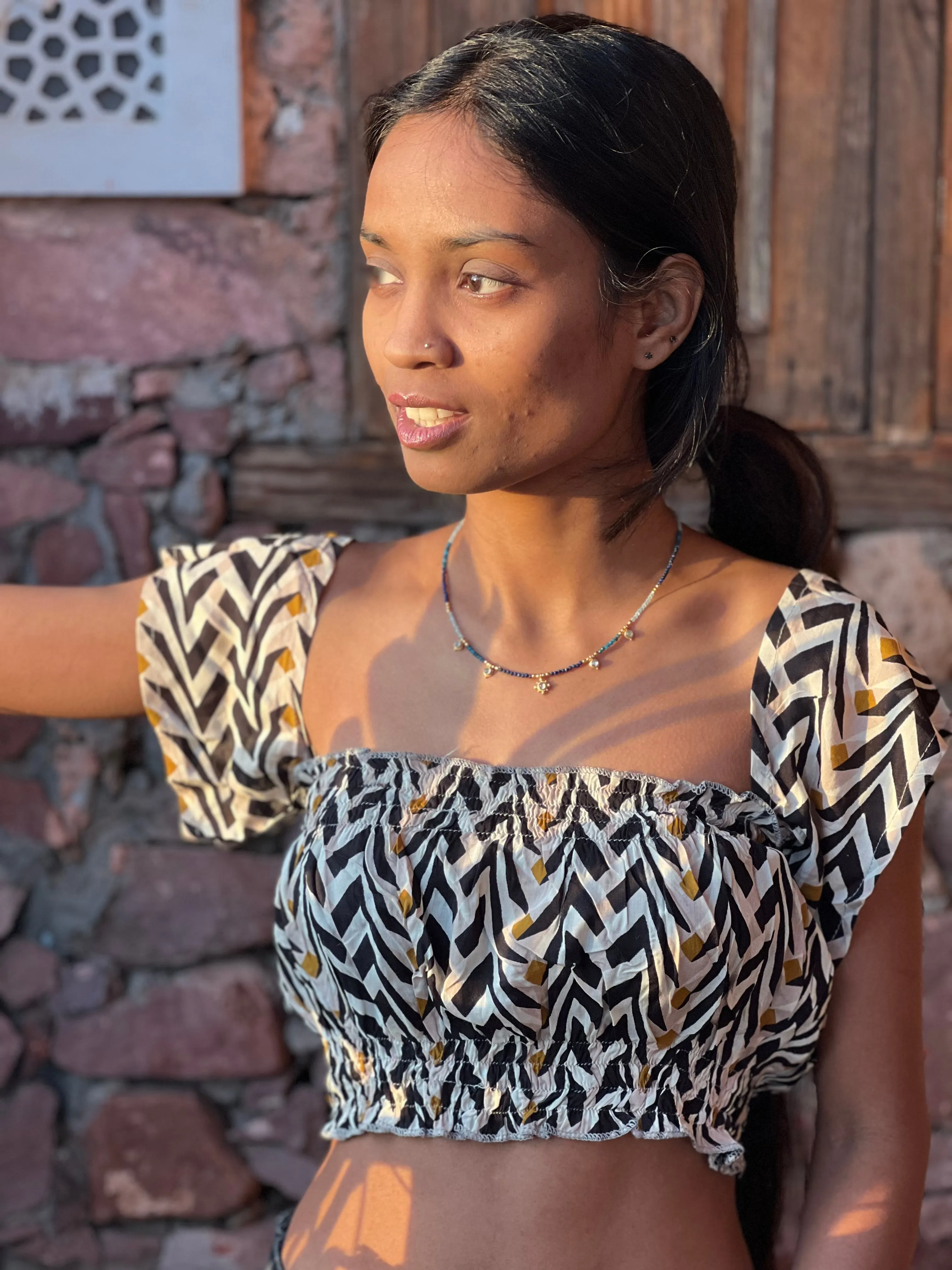 Sexy top  elastic silky boho black yellow