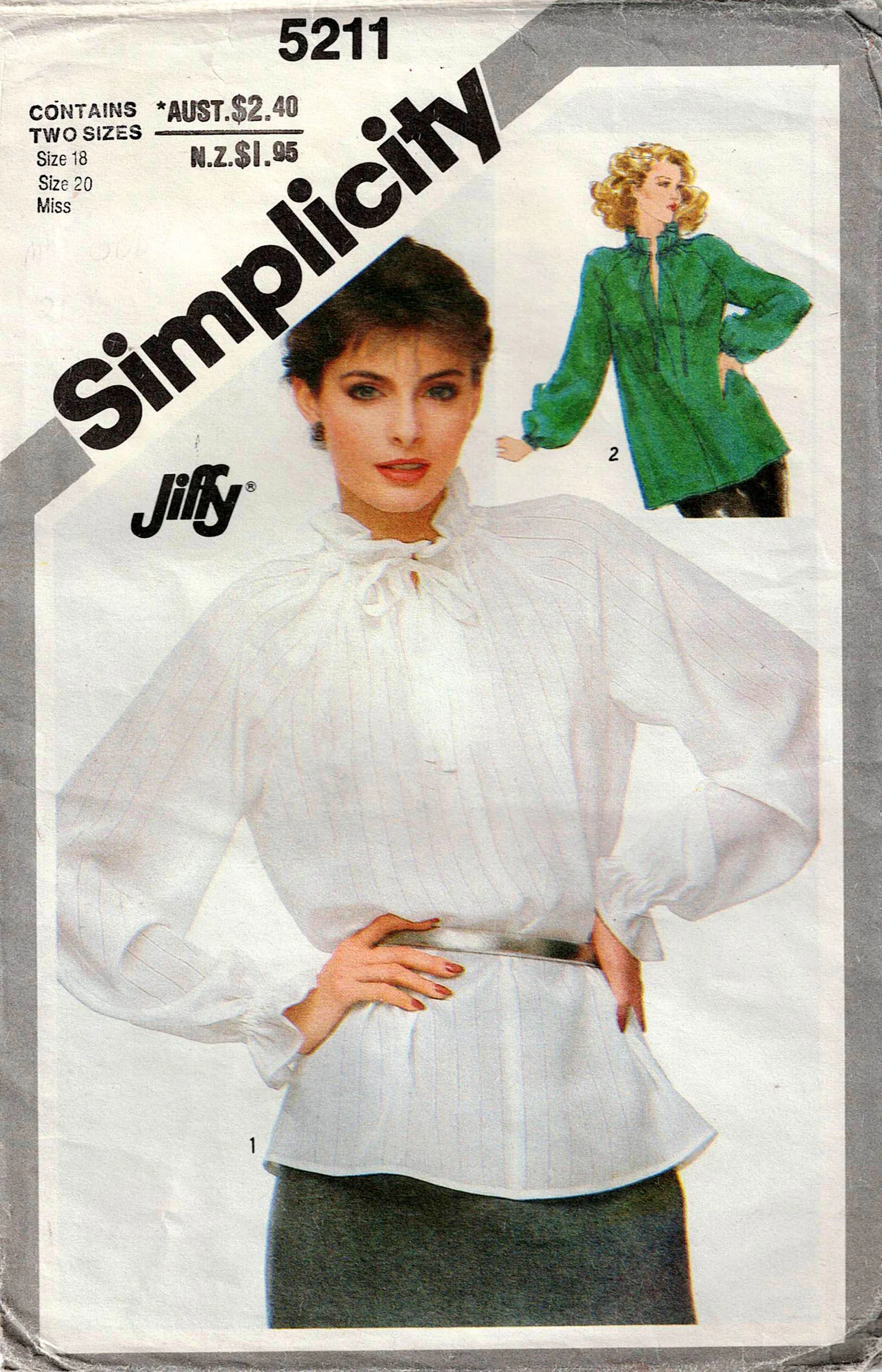 Simplicity 5211 Womens JIFFY Pullover Raglan Sleeved Top 1980s Vintage Sewing Pattern Size 18 & 20