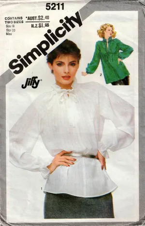 Simplicity 5211 Womens JIFFY Pullover Raglan Sleeved Top 1980s Vintage Sewing Pattern Size 18 & 20