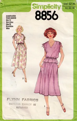 Simplicity 8856 Womens Drawstring Shoulder Dress Top & Skirt 1970s Vintage Sewing Pattern Sizes 14 & 16