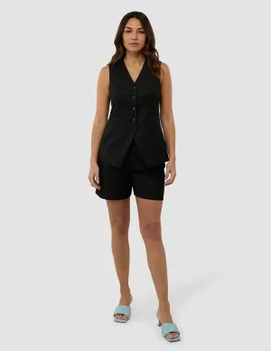 Skye Set Black Long Vest & Shorts