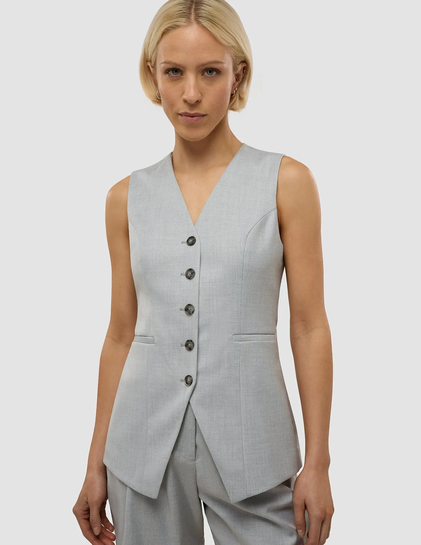 Skye Set Grey Pine Melange Long Vest & Shorts