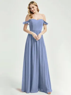Slate Blue 3 In 1 Convertible Chiffon Floor Length Bridesmaid Dress
