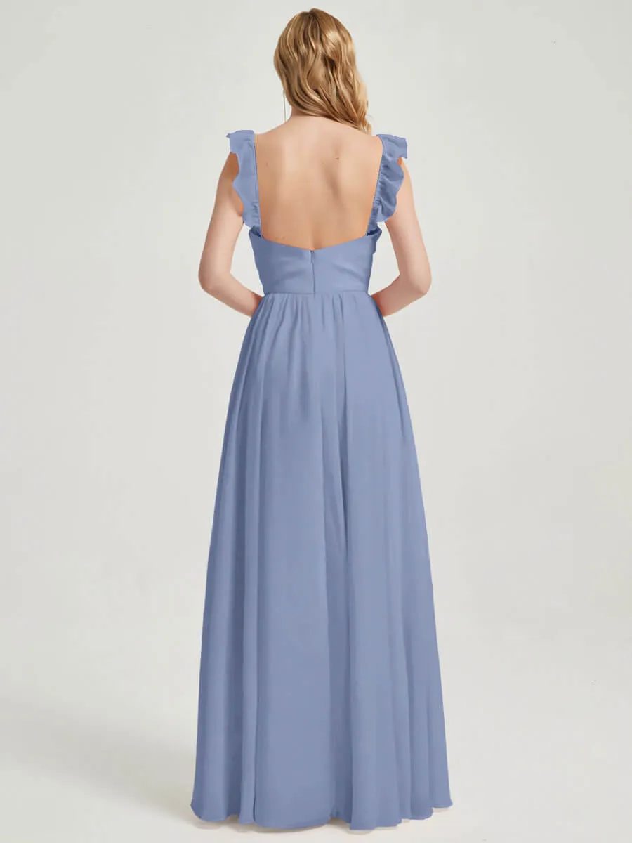 Slate Blue 3 In 1 Convertible Chiffon Floor Length Bridesmaid Dress