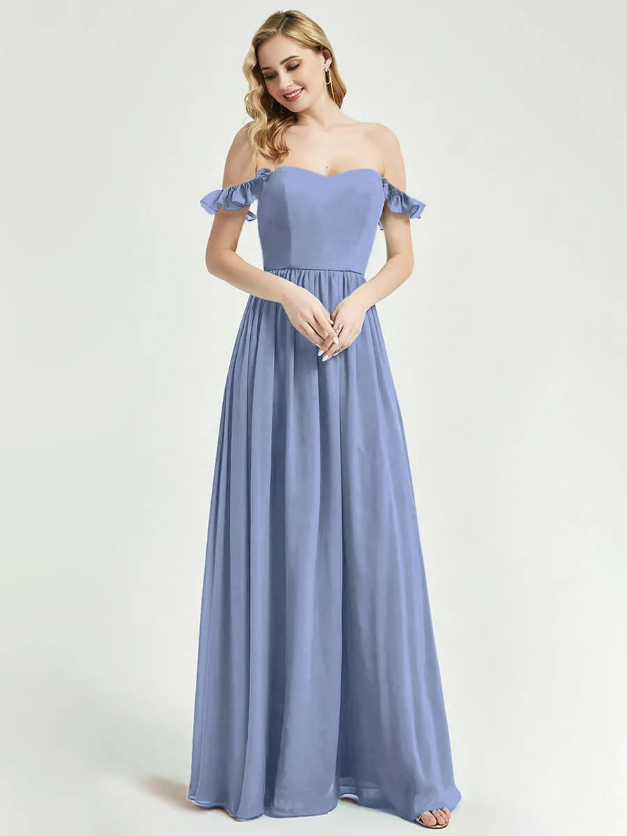 Slate Blue 3 In 1 Convertible Chiffon Floor Length Bridesmaid Dress
