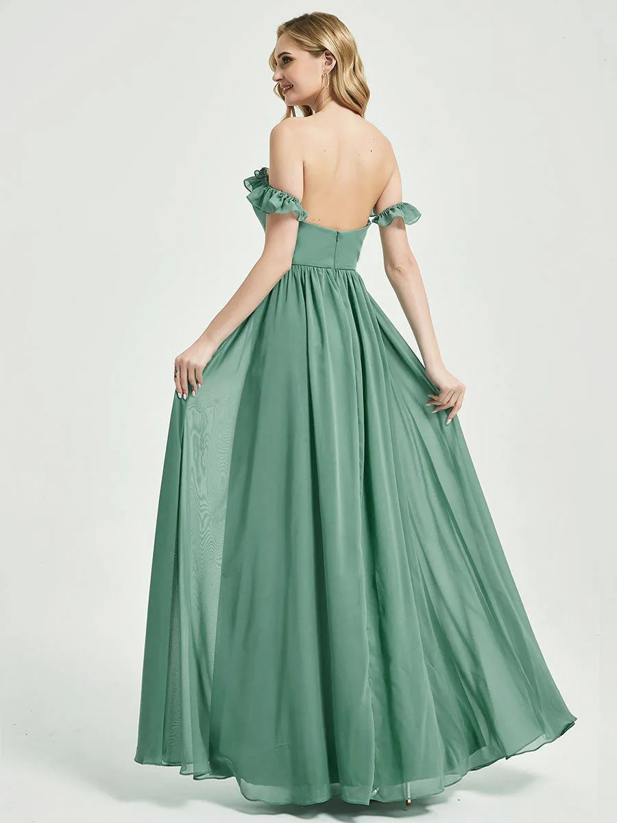 Slate Blue 3 In 1 Convertible Chiffon Floor Length Bridesmaid Dress