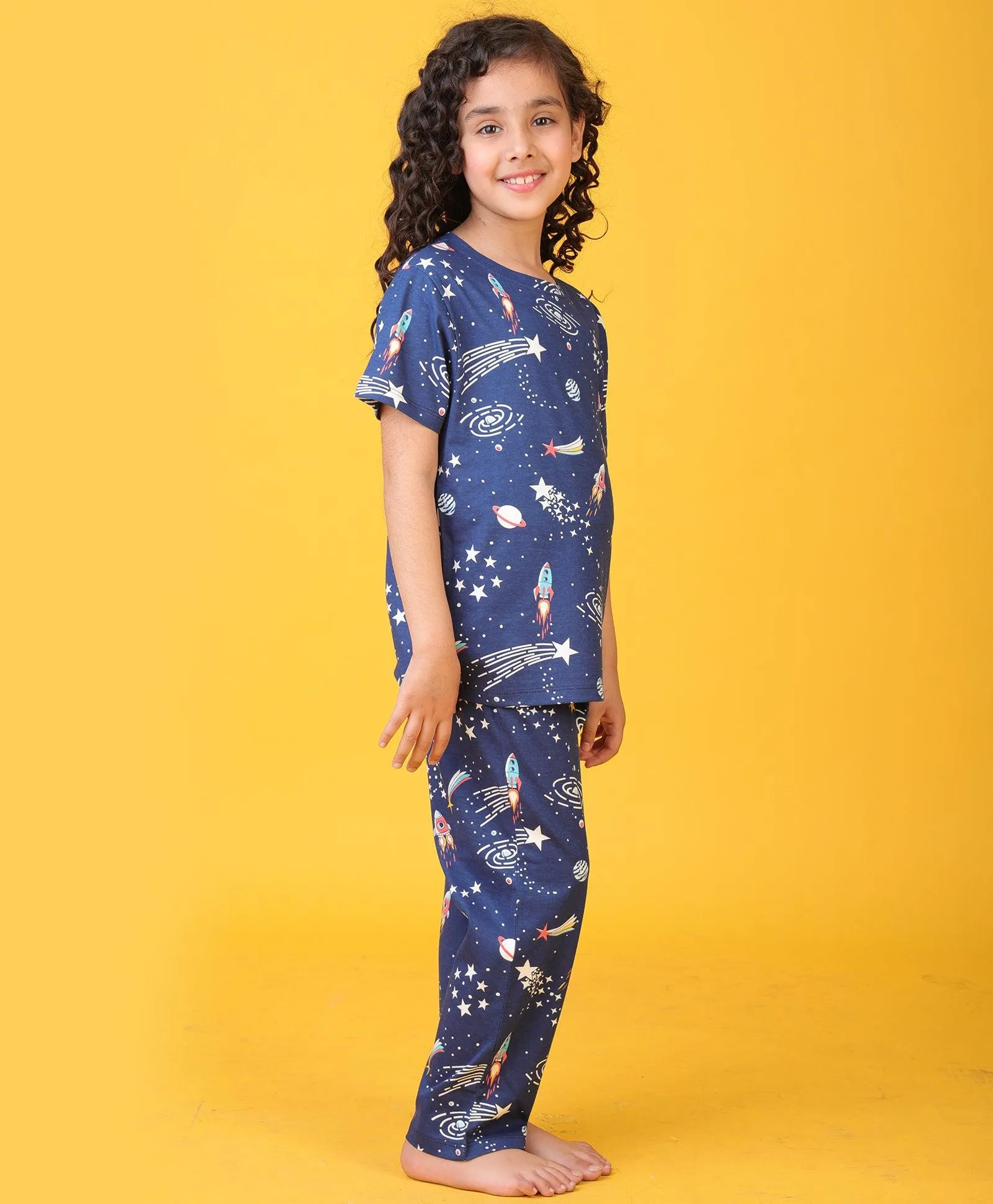 SOLAR DREAMS GIRLS SHORT SLEEVE PYJAMA SET - NAVY